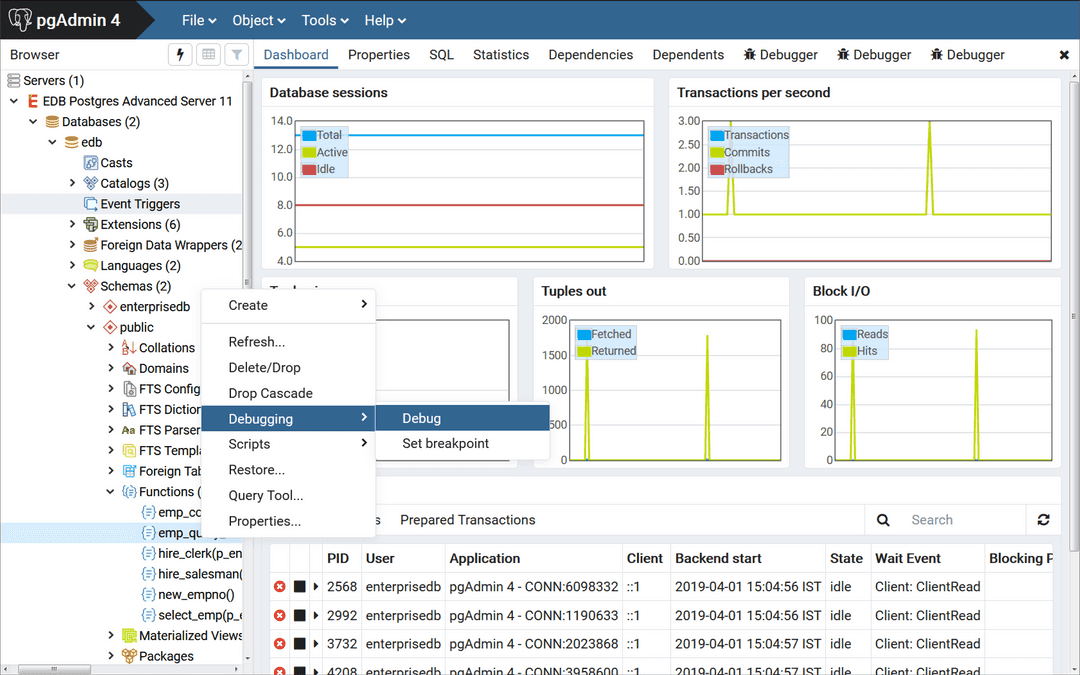 Starting the Debugger from the object’s context menu